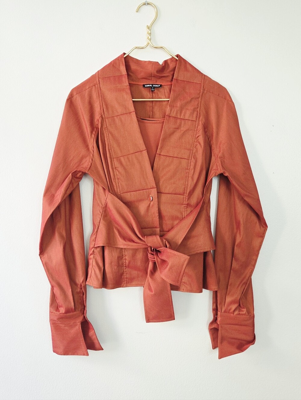 Samuel Dong Rust Copper Wearable Art Sculptural Avant Garde Tie Jacket Shell Med